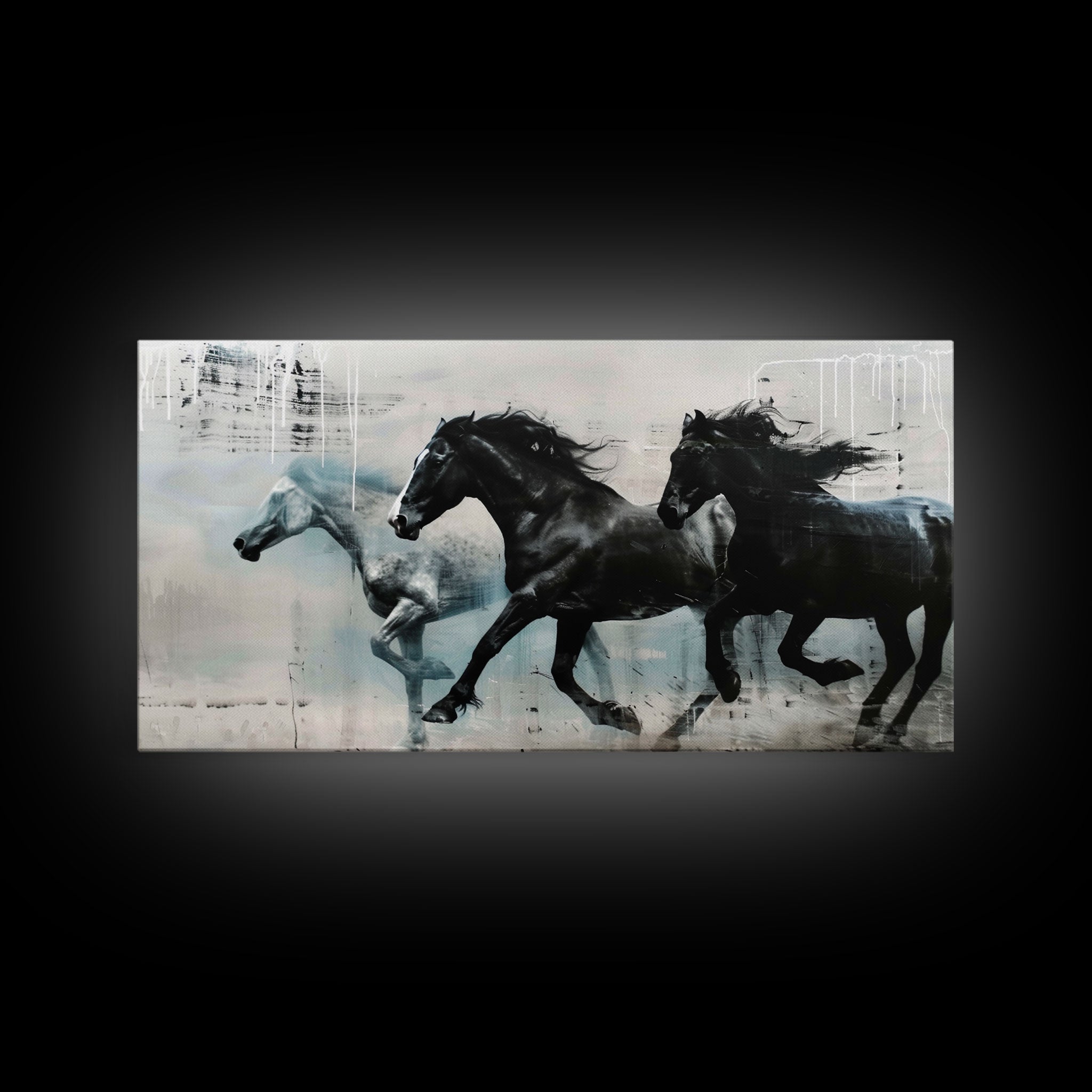Galloping Horses in Monochrome Abstract Landscape, Perfect Wall Art, Framed Canvas Print for Living Room or Bedroom Decor, Equestrian Art - Takoa Home Decor